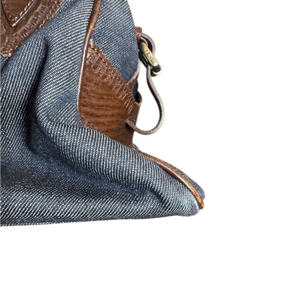 FENDI Blue Denim & Brown Leather Trim Etniko Bag Du Jour Shoulder Bag Auth - Picture 11 of 16